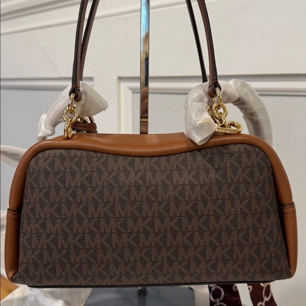 Michael Kors Jet Set Signature Brown Leather Satchel Crossbody